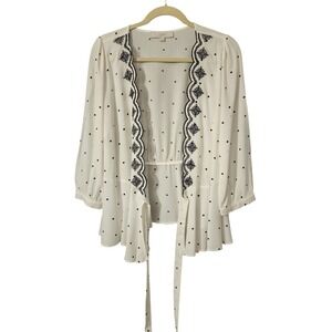 LOFT Women Wrap Top White Polka Dot Embroidered Peplum Blouse Small